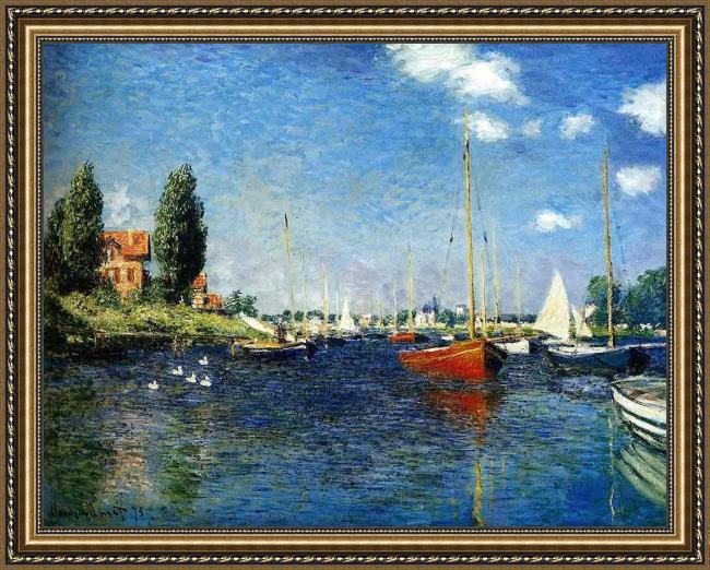 Framed Claude Monet the red boats argenteuil painting