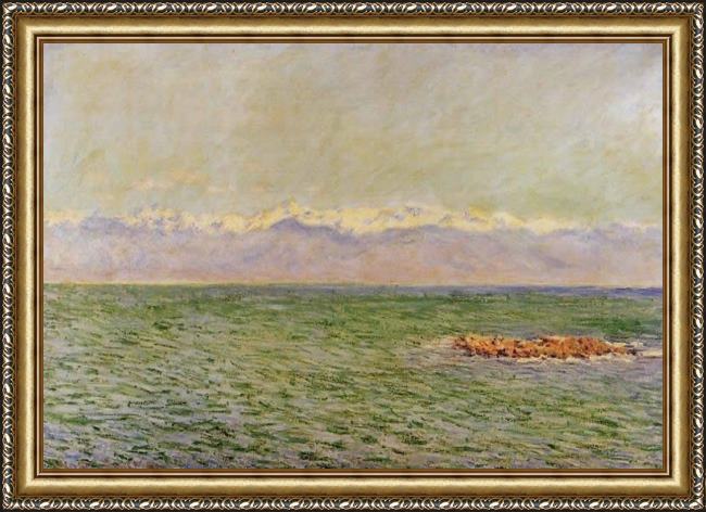 Framed Claude Monet the sea and the alps painting