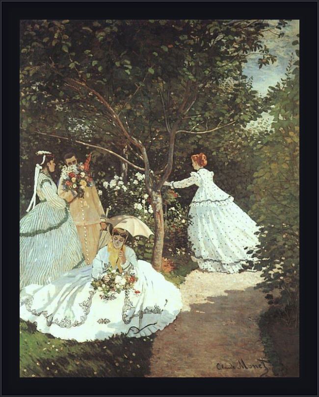 Framed Claude Monet the women in the garden painting