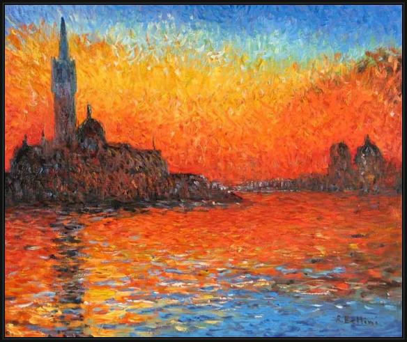 Framed Claude Monet venice twilight painting