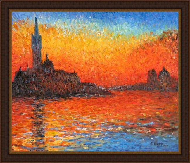 Framed Claude Monet venice twilight painting