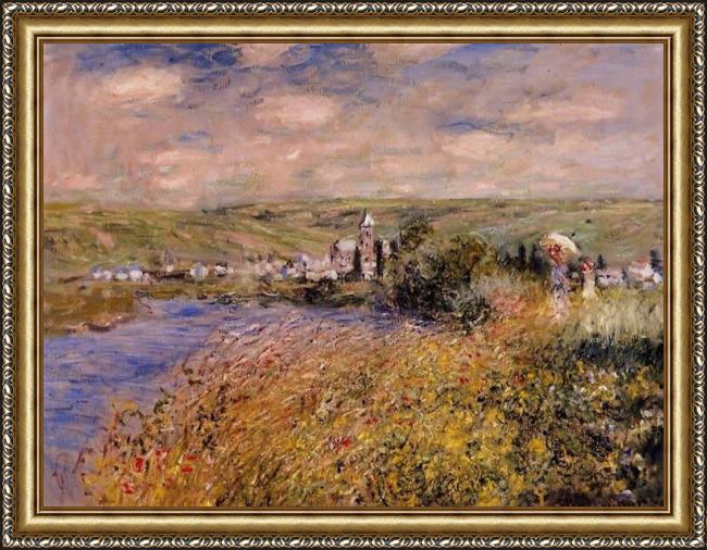 Framed Claude Monet vetheuil seen from ile saint martin painting