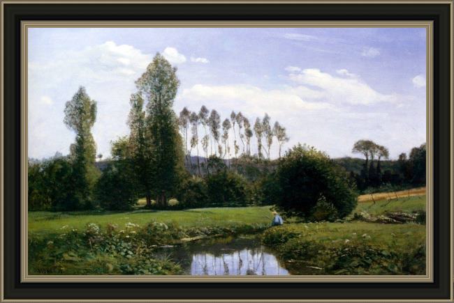 Framed Claude Monet view at rouelles, le havre painting