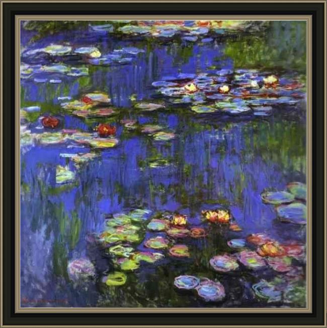 Framed Claude Monet water-lilies 1914 painting