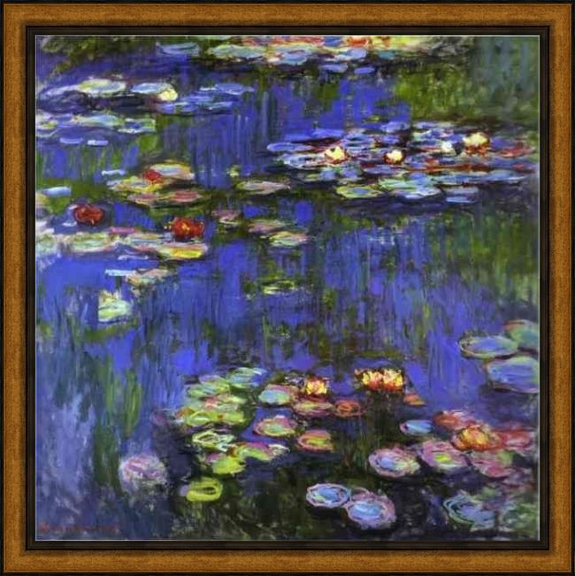 Framed Claude Monet water-lilies 1914 painting