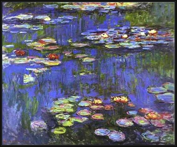 Framed Claude Monet water lilies 1914 painting