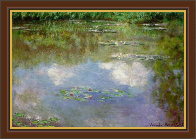 Framed Claude Monet water lilies the clouds painting
