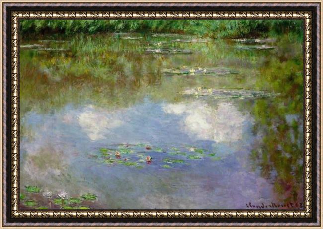 Framed Claude Monet water lilies the clouds painting