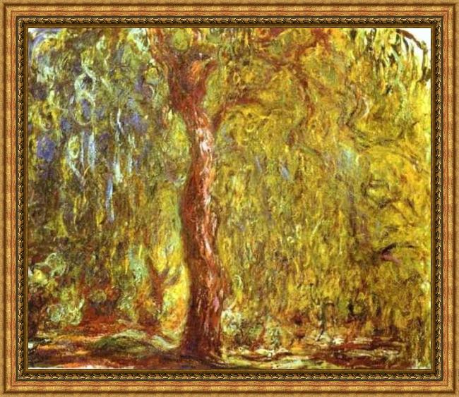 Framed Claude Monet weeping willow painting