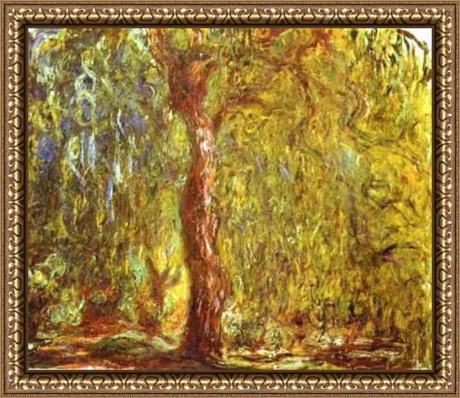 Framed Claude Monet weeping willow painting