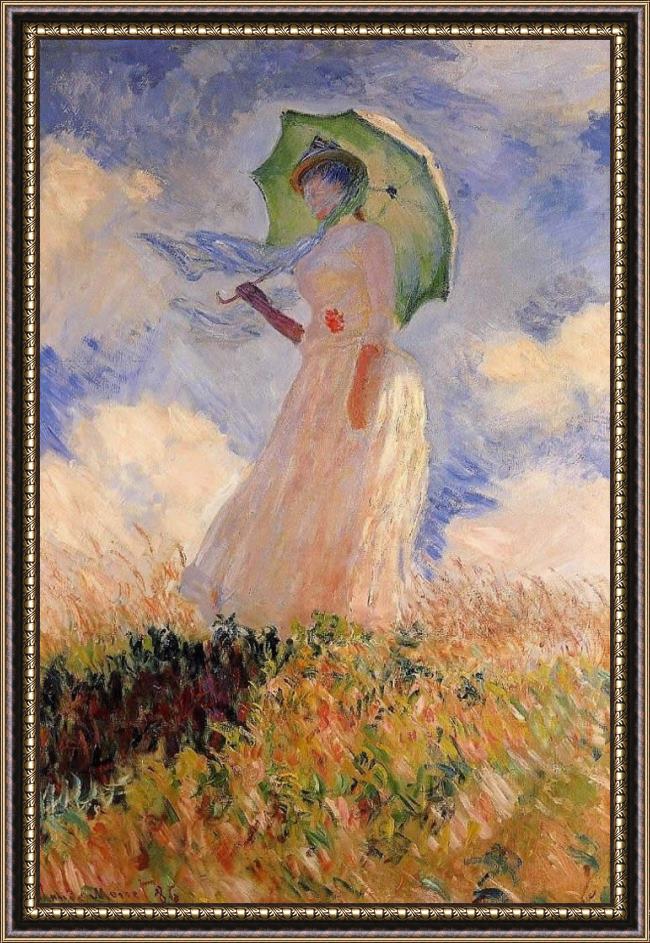 Framed Claude Monet woman with a parasol 1 painting