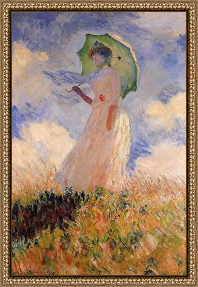 Framed Claude Monet woman with a parasol 1 painting