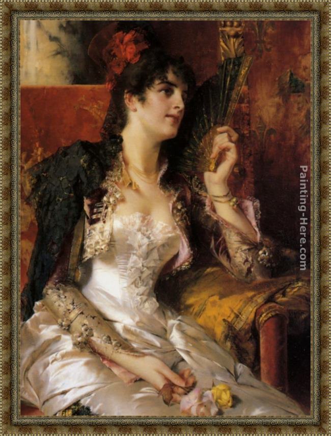 Framed Conrad Kiesel senorita with a fan painting