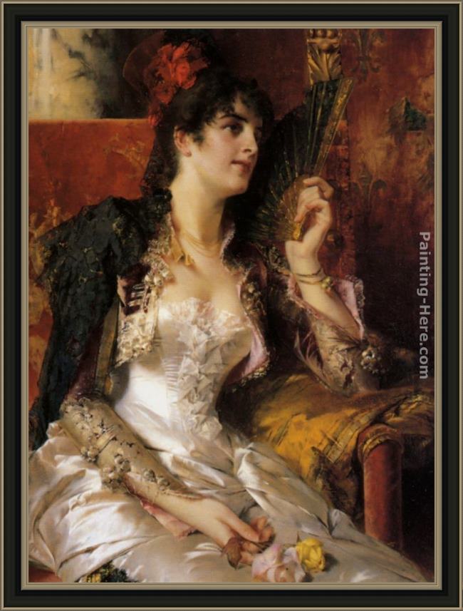 Framed Conrad Kiesel senorita with a fan painting