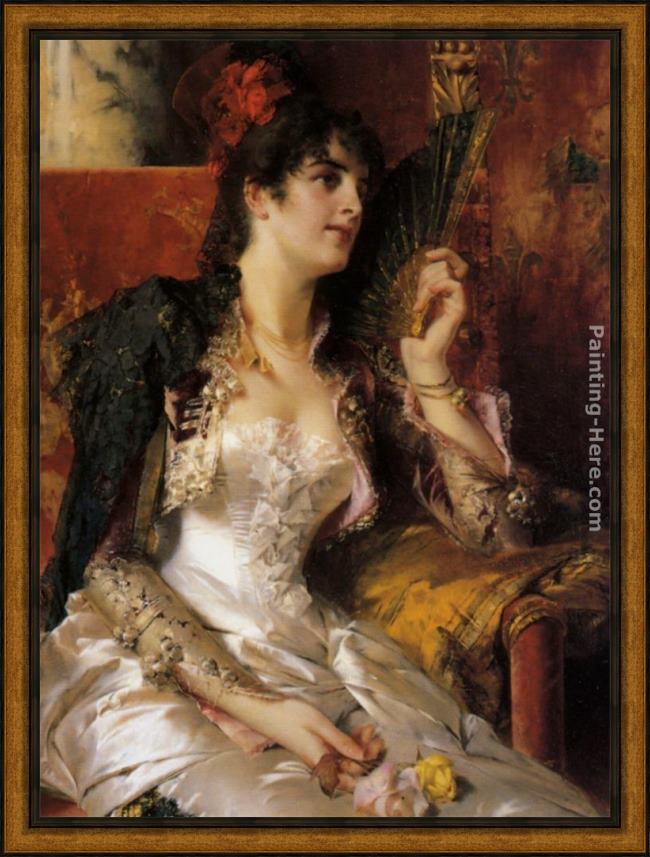 Framed Conrad Kiesel senorita with a fan painting