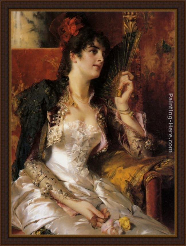 Framed Conrad Kiesel senorita with a fan painting