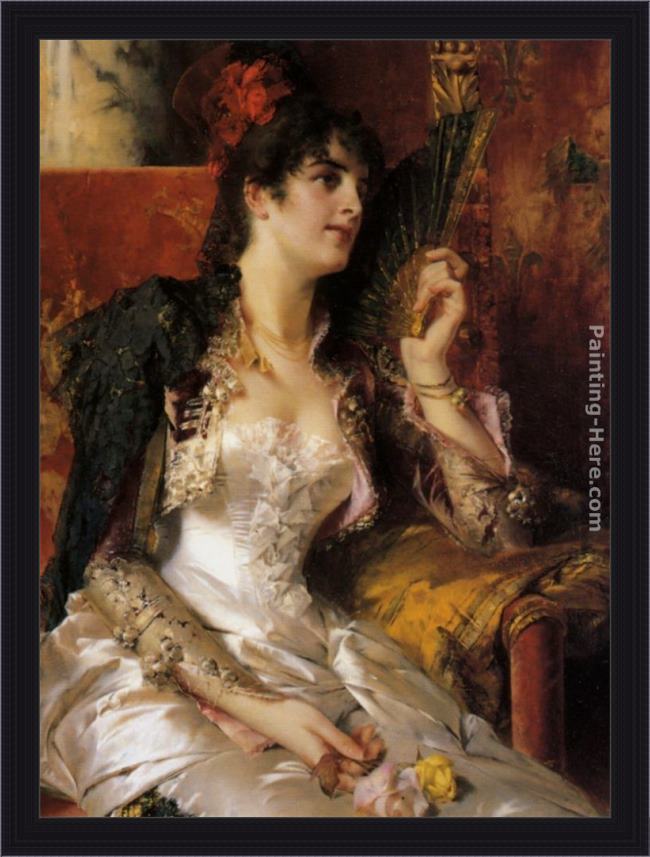 Framed Conrad Kiesel senorita with a fan painting