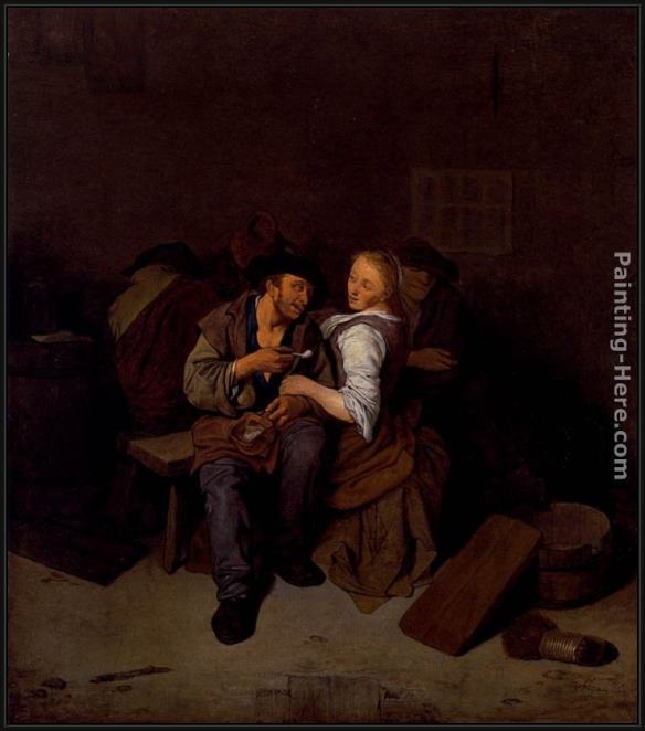Framed Cornelis Bega an amorous couple in a tavern painting
