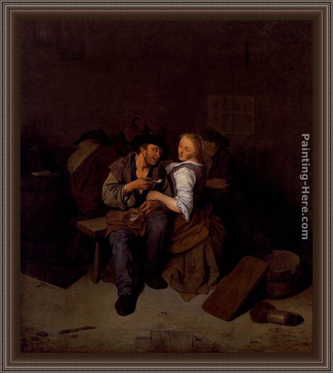 Framed Cornelis Bega an amorous couple in a tavern painting