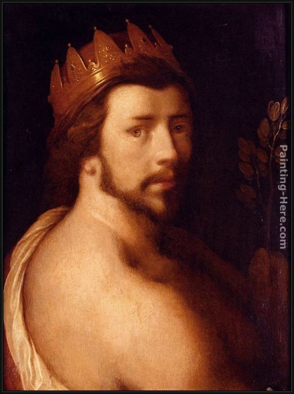 Framed Cornelis Cornelisz portrait of a man as apollo, possibly a self-portrait painting