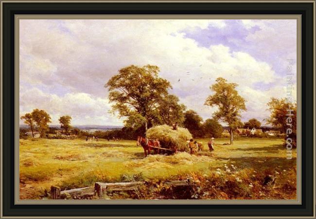 Framed David Bates a warwickshire hayfield painting