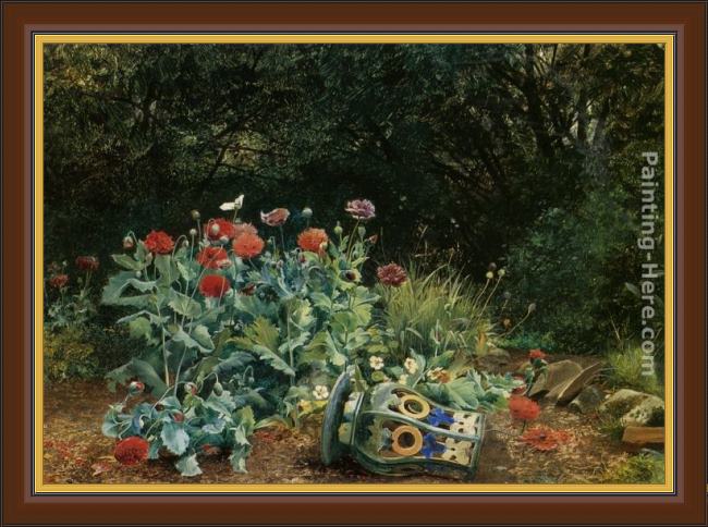 Framed David Bates summer flowers in a quiet corner of the garden painting