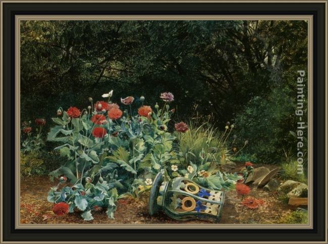 Framed David Bates summer flowers in a quiet corner of the garden painting