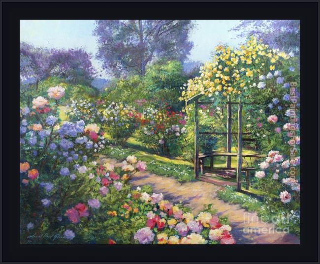 Framed David Lloyd Glover an evening rose garden painting