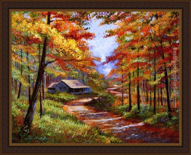 Framed David Lloyd Glover cabin in the woods painting