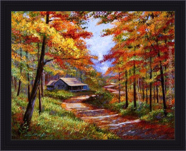 Framed David Lloyd Glover cabin in the woods painting