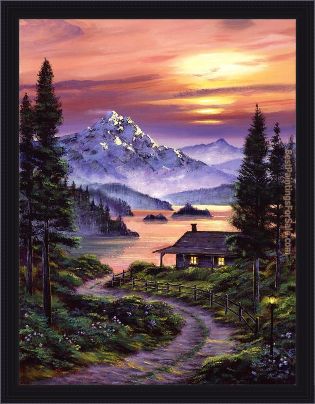 Framed David Lloyd Glover cabin on the lake painting