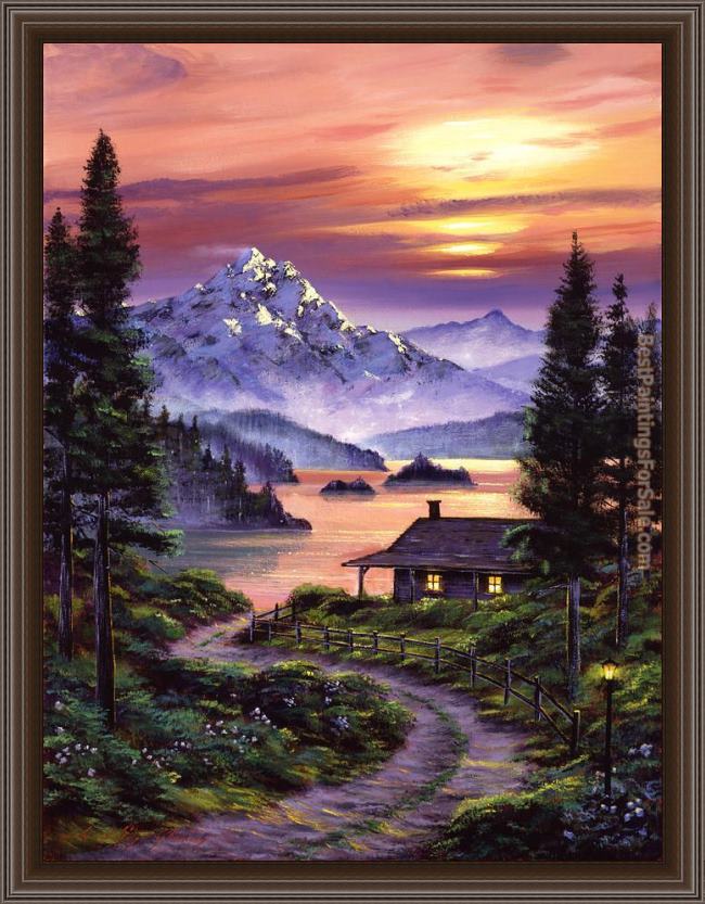 Framed David Lloyd Glover cabin on the lake painting