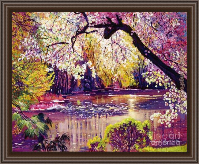 Framed David Lloyd Glover central park spring pond painting