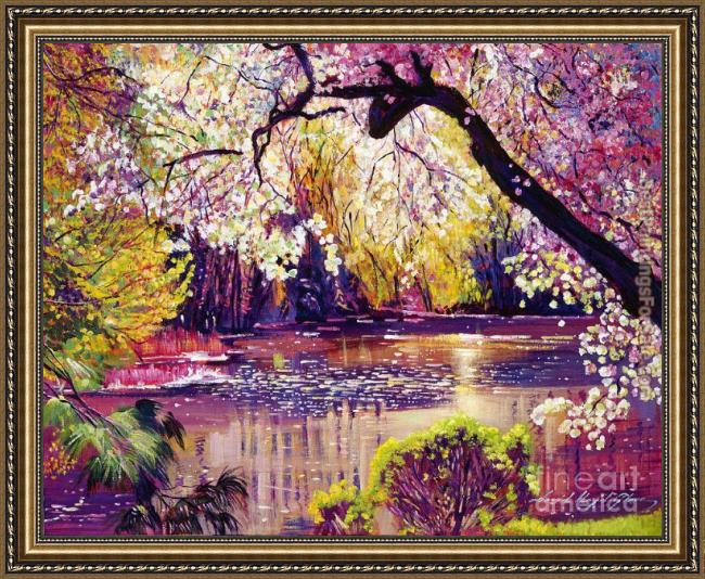 Framed David Lloyd Glover central park spring pond painting