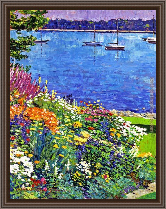 Framed David Lloyd Glover sailboat bay garden painting