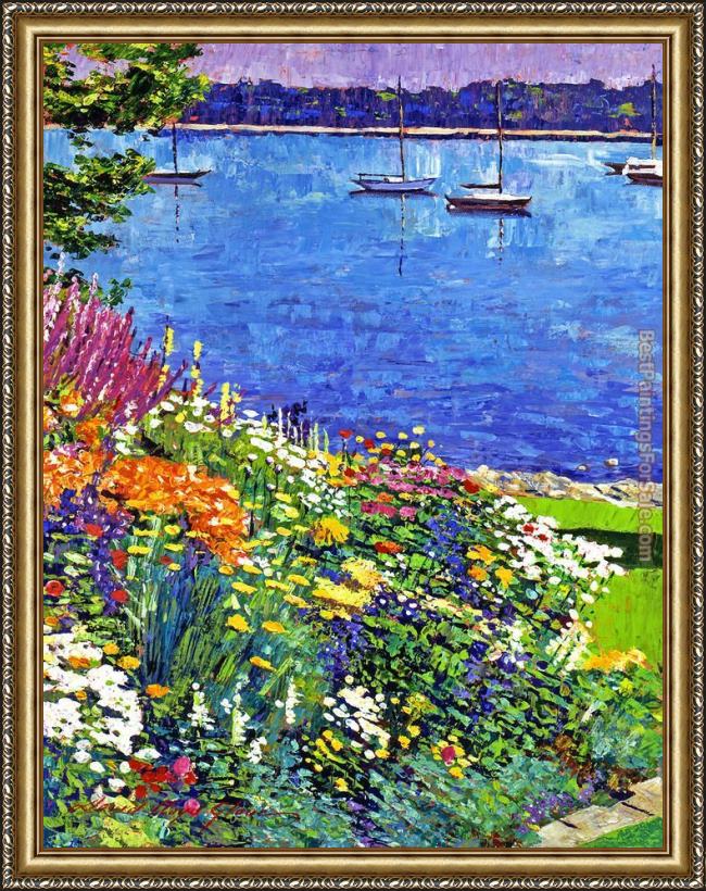 Framed David Lloyd Glover sailboat bay garden painting