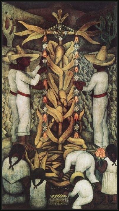 Framed Diego Rivera corn festival, (la fiesta del maiz) painting