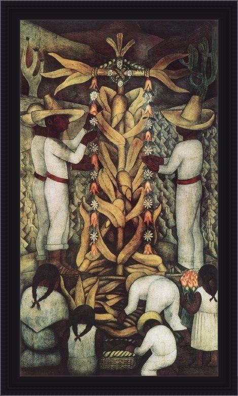 Framed Diego Rivera corn festival, (la fiesta del maiz) painting