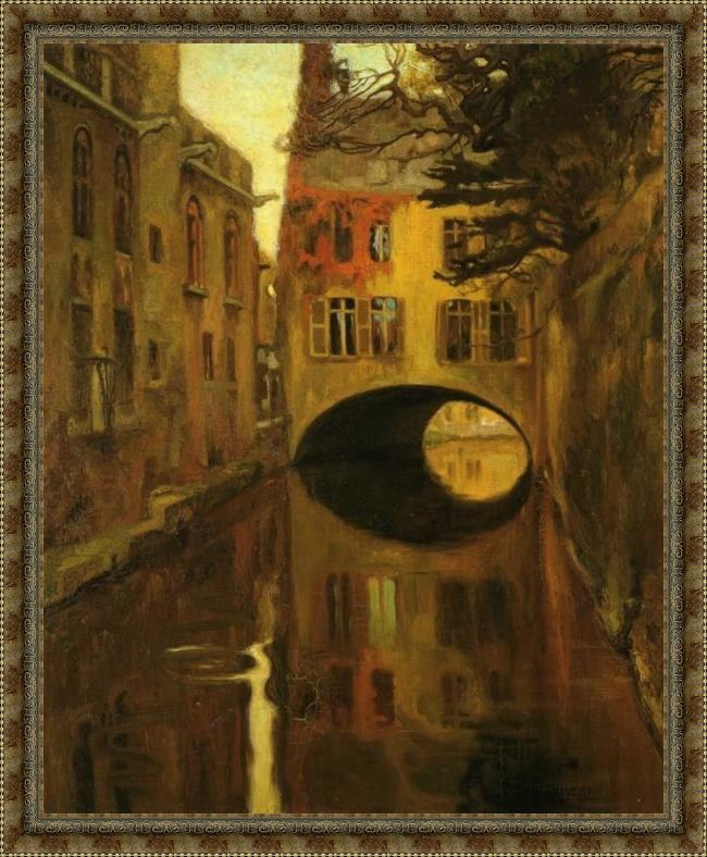 Framed Diego Rivera house over the bridge painting