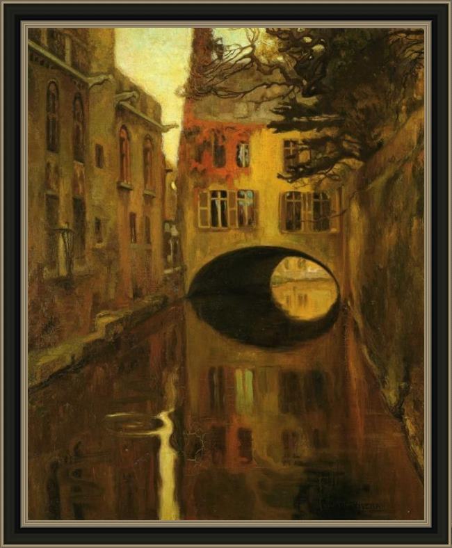 Framed Diego Rivera house over the bridge painting