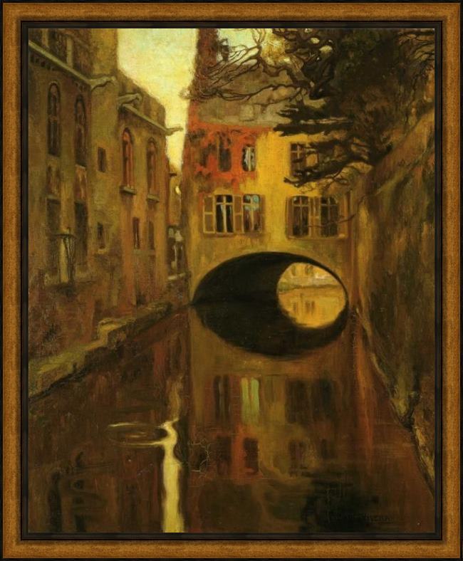 Framed Diego Rivera house over the bridge painting