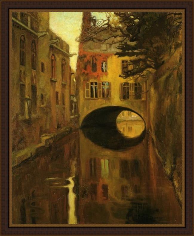 Framed Diego Rivera house over the bridge painting