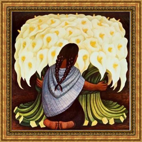 Framed Diego Rivera the flower seller painting