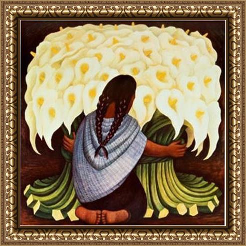 Framed Diego Rivera the flower seller painting