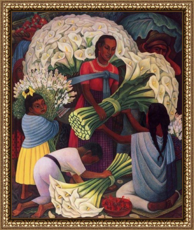 Framed Diego Rivera the flower vendor painting