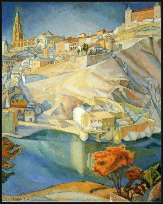 Framed Diego Rivera view of toledo painting