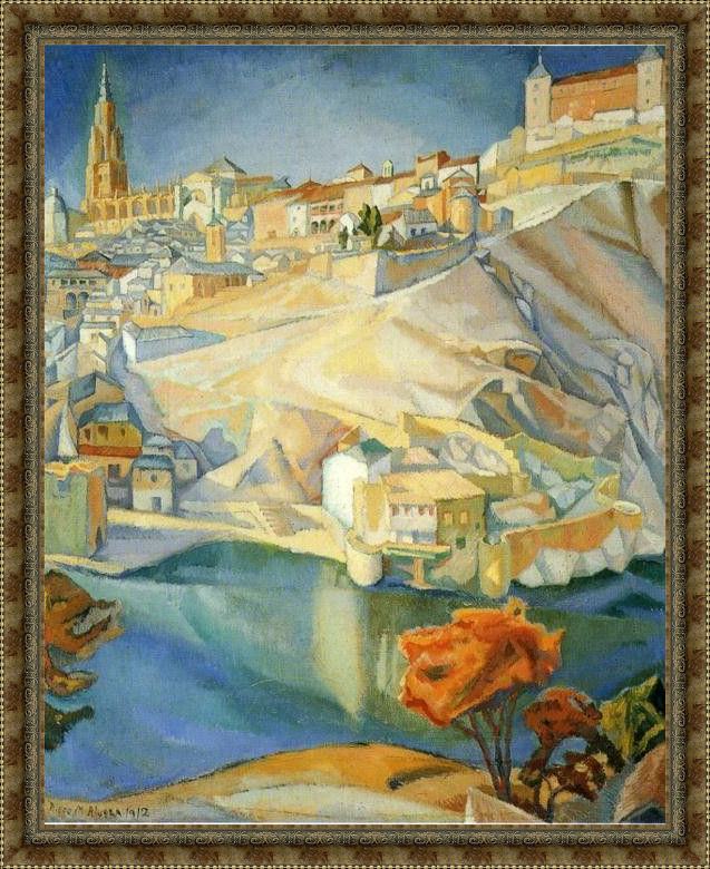 Framed Diego Rivera view of toledo painting