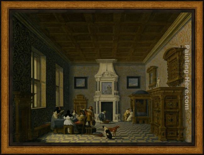 Framed Dirck van Delen a palace interior with cavaliers cavorting with nuns painting