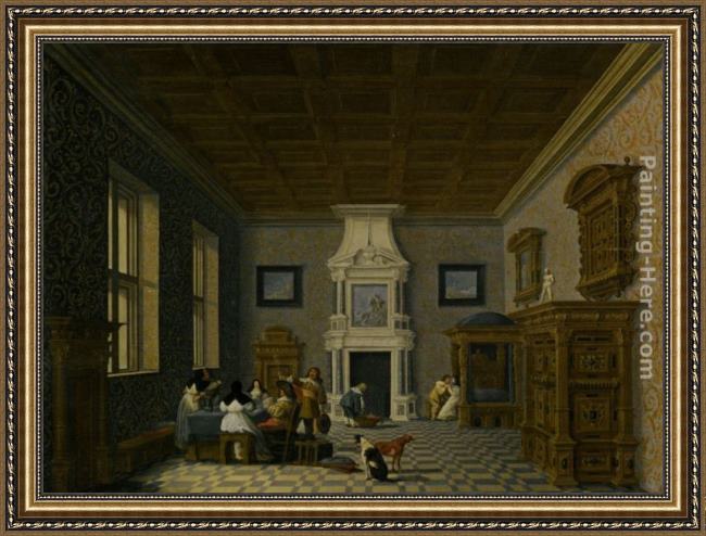 Framed Dirck van Delen a palace interior with cavaliers cavorting with nuns painting