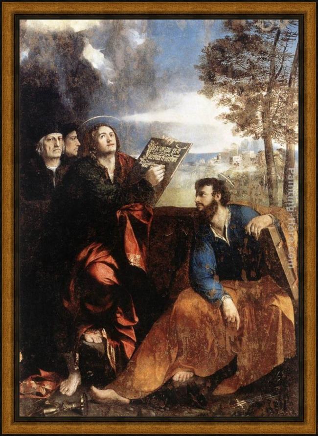 Framed Dosso Dossi sts john and bartholomew with donors painting
